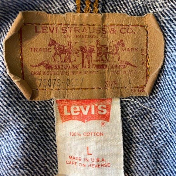 Vintage Levi's Mens Acid Wash Denim Jacket Large Corduroy Collar Bomber 80's USA - Picture 10 of 13